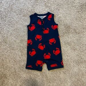 NWOT Carters Navy Sleeveless Romper with Red Crab Print